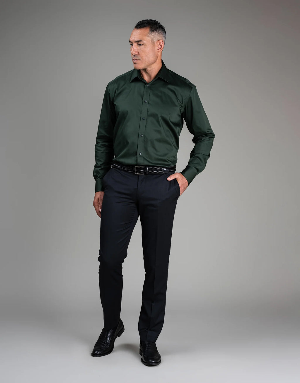 London Long Sleeve Shirt - Sateen Dark Green