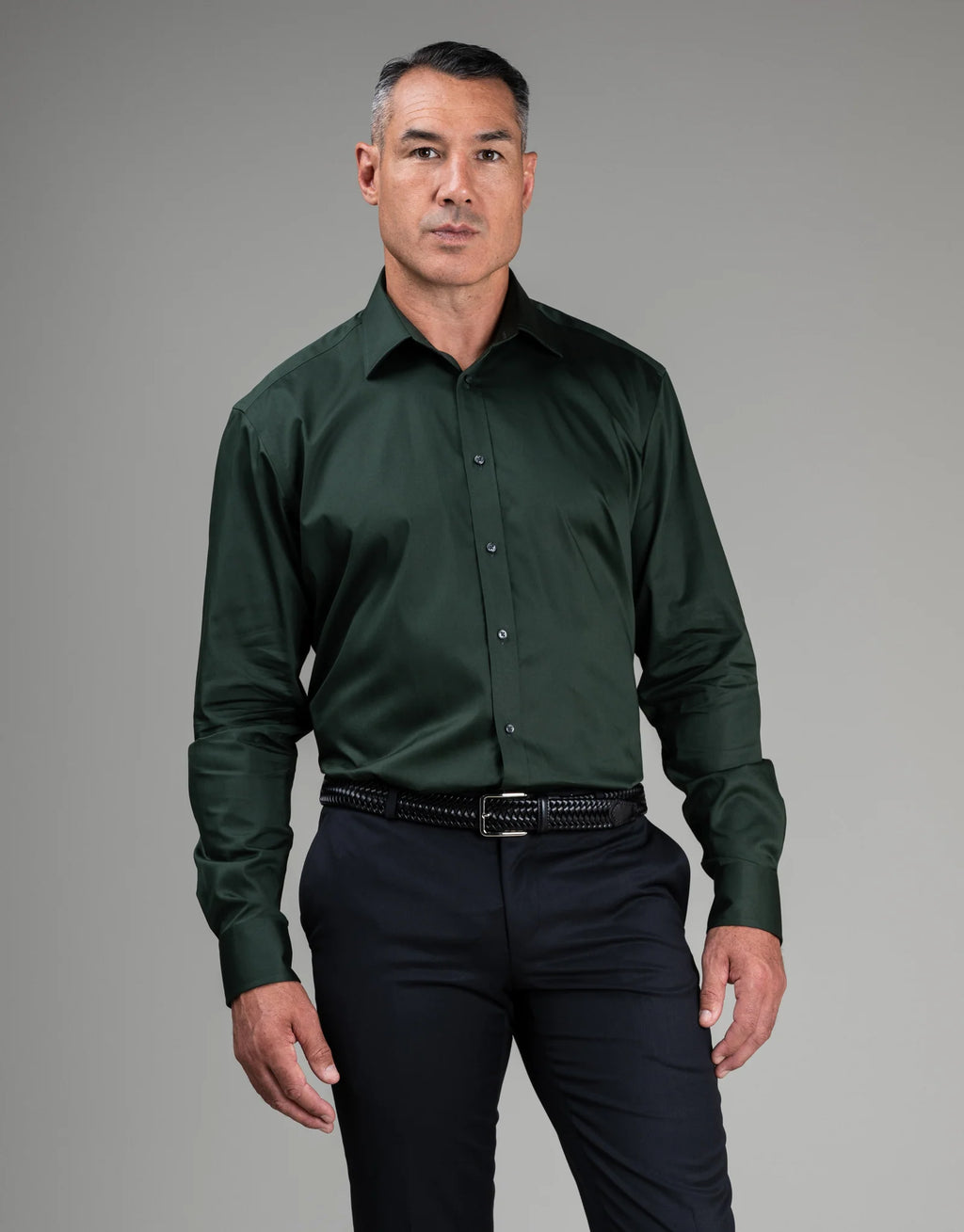 London Long Sleeve Shirt - Sateen Dark Green