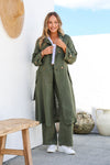 Silabare Linen Trench Coat in Juniper
