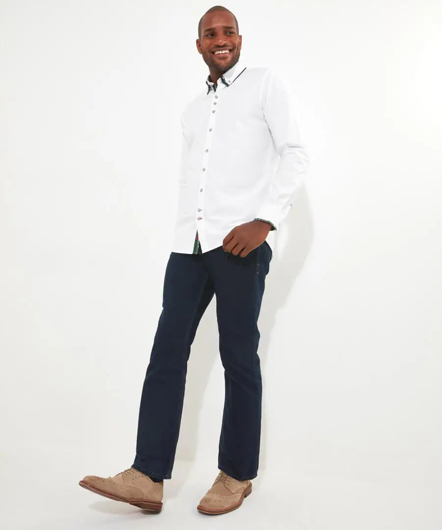 Joe Brown Terrific Triple Collar Shirt - White & Khaki