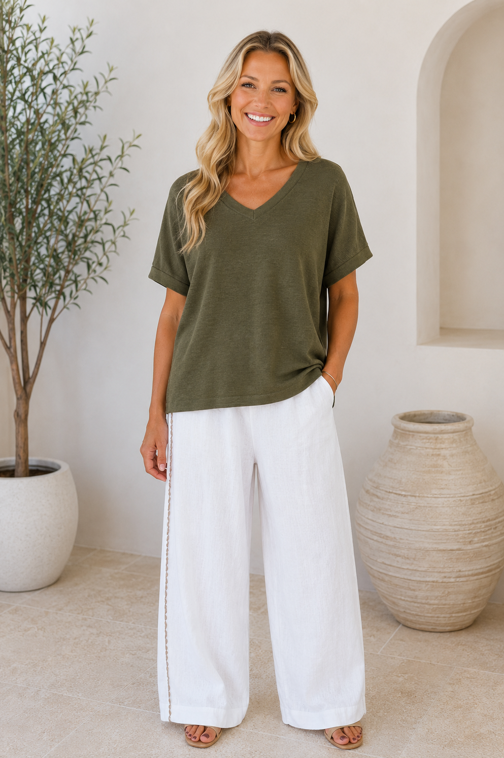 100% Cotton Knit V Neck Tee