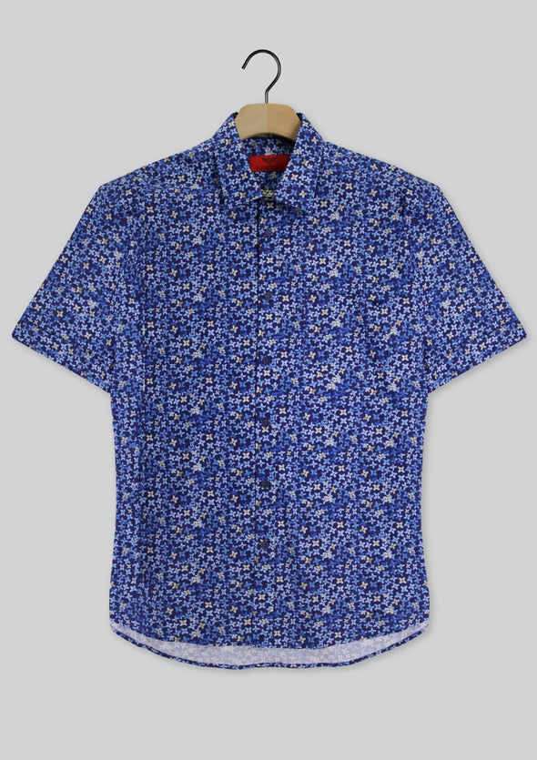 R.F. Scott Field Short Sleeve Shirt: Abstract Floral - Baltic