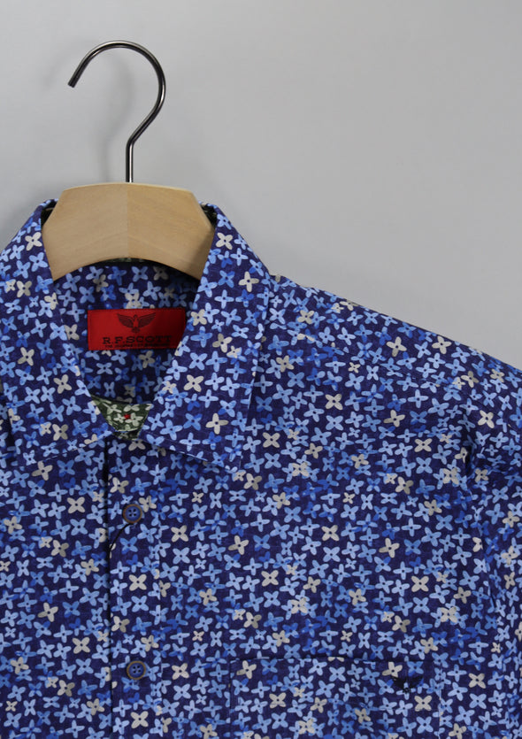 R.F. Scott Field Short Sleeve Shirt: Abstract Floral - Baltic