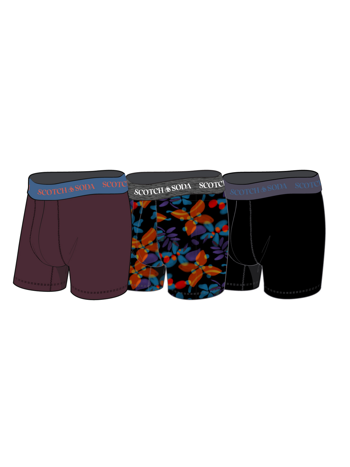 Scotch & Soda 3 Pack Boxer Briefs - Burgundy