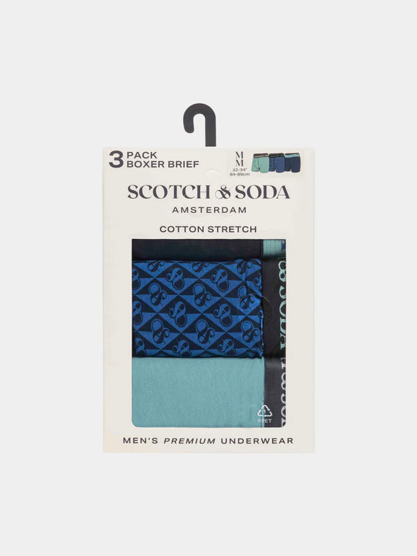 Scotch & Soda 3 Pack Boxer Briefs - Green & Blue