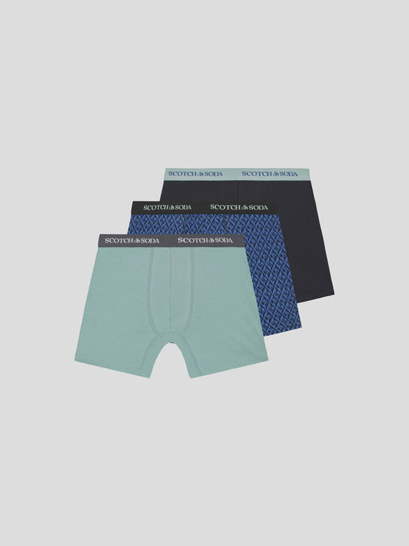 Scotch & Soda 3 Pack Boxer Briefs - Green & Blue