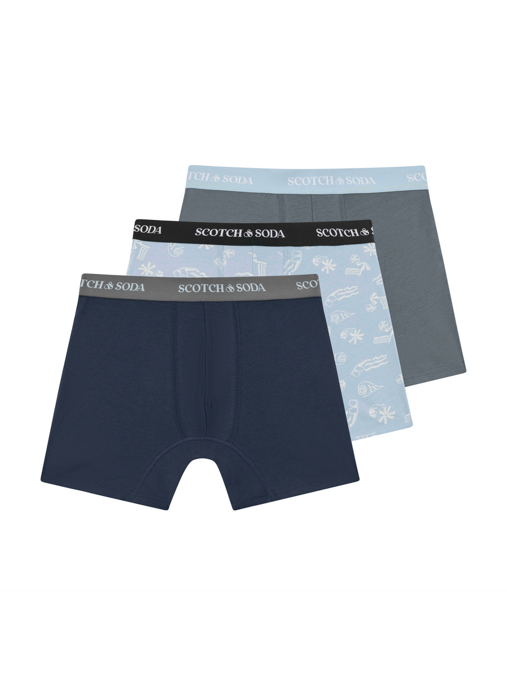 Scotch & Soda 3 Pack Boxer Briefs - Blue & Grey