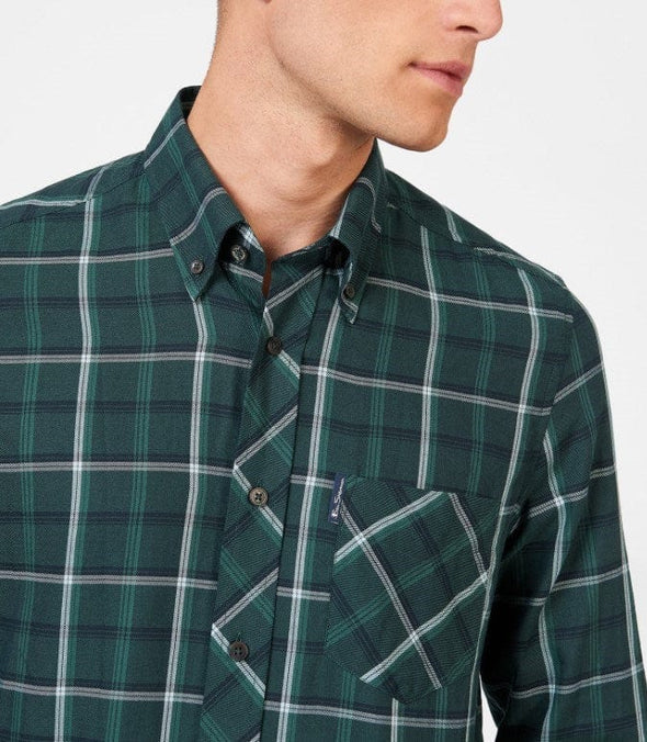 Ben Sherman Long Sleeve Shirt: Mid Check - Fraser Green