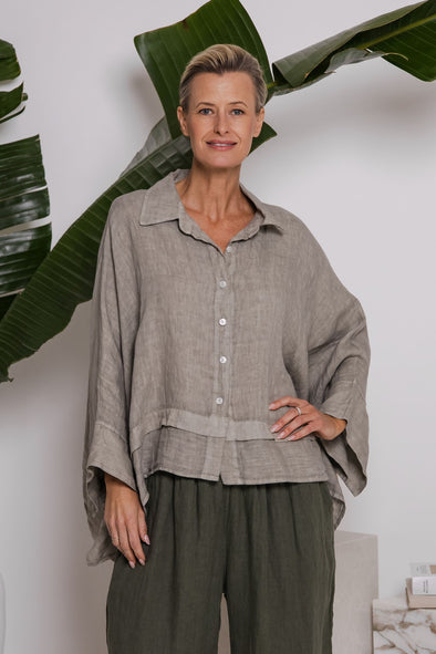 Sanita Italian Linen Button Up in Mocha