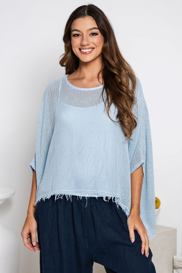 Modena Italian Linen Knit Tee in Sky