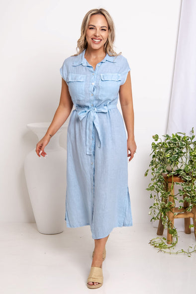 Marielle Italian Linen Dress in Sky