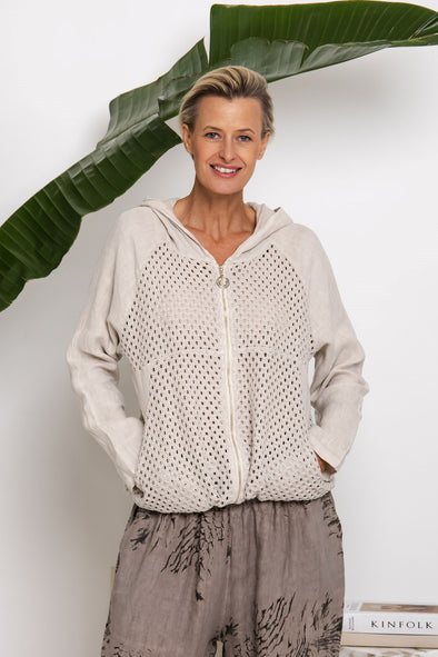 Malia Italian Linen Jacket in Sand