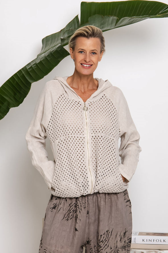Malia Italian Linen Jacket in Sand