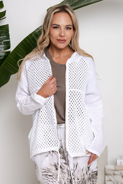 Malia Italian Linen Jacket in White
