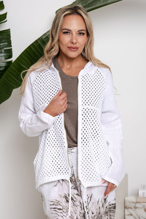 Malia Italian Linen Jacket in White