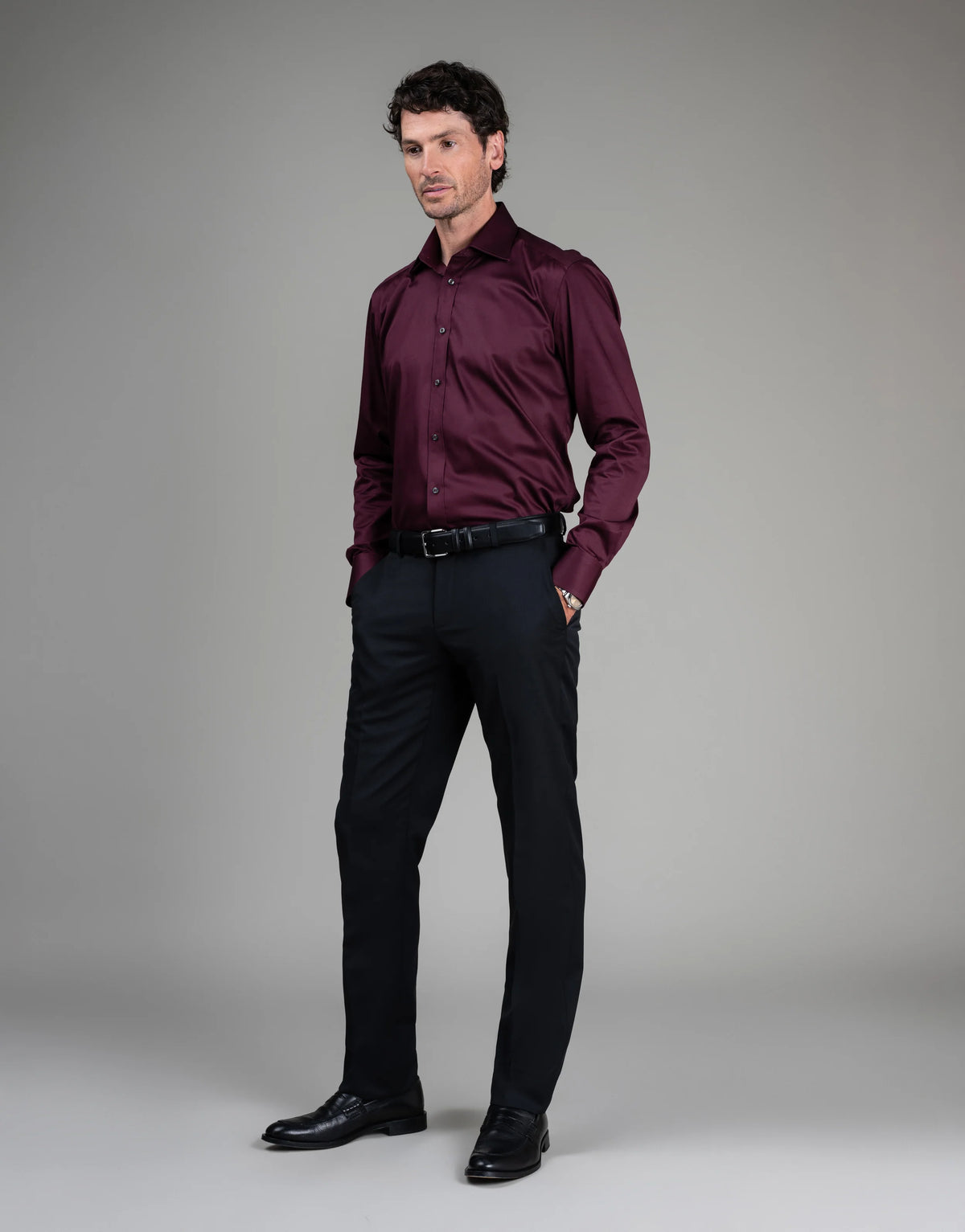 London Long Sleeve Shirt - Sateen Burgundy