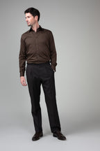 London Long Sleeve Shirt - Sateen  Chocolate Brown