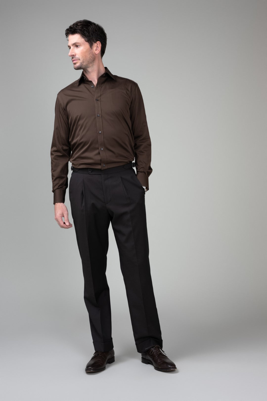 London Long Sleeve Shirt - Sateen  Chocolate Brown