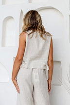 Trieste Italian Linen Vest in Sand