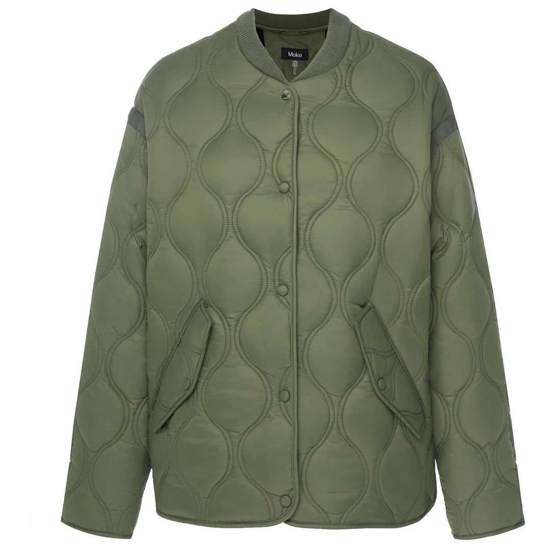 Moke: Talei Quilted Bomber Jacket - Olive Green