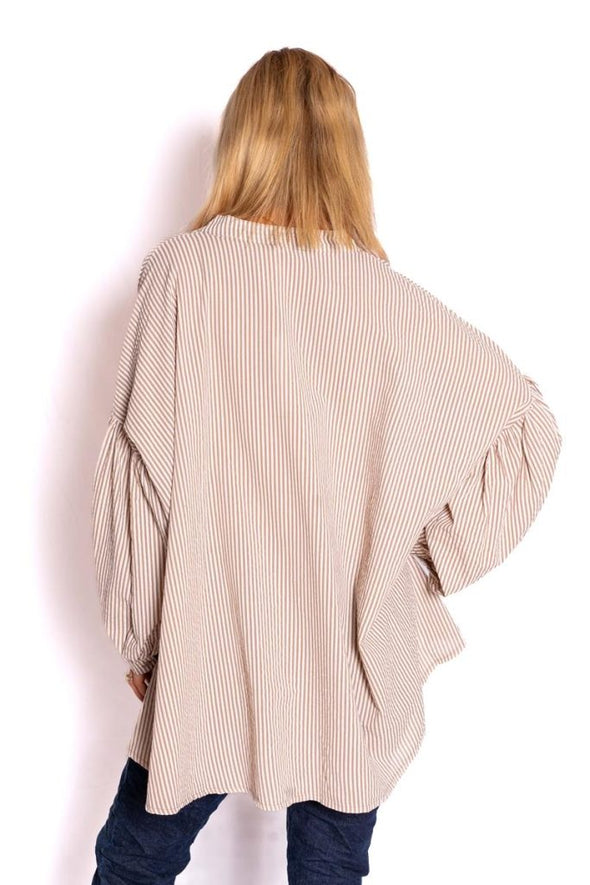 The Italian Closet: Berkley Striped Cotton Shirt - Beige