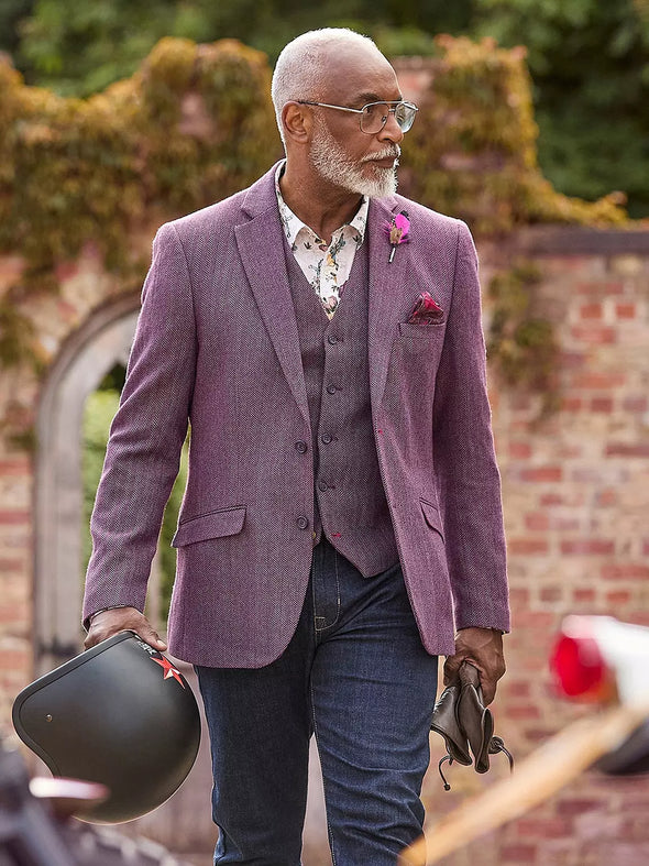 Joe Brown Delightful Dapper Waistcoat - Purple Herringbone