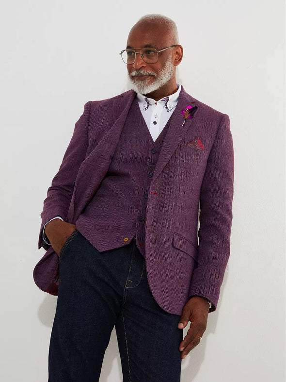 Joe Brown Delightful Dapper Waistcoat - Purple Herringbone