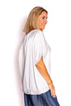 The Italian Closet: Blythe Silky Glitter Trim Top - White