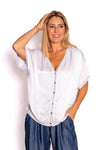 The Italian Closet: Blythe Silky Glitter Trim Top - White