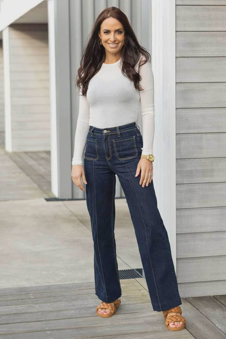 Honey Denim - Xena Wide Leg Dark Denim Jean