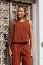 Quadrato Linen Tank Top in Coco