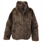 Convertible Lush Vegan Fur Jacket in Chocolate