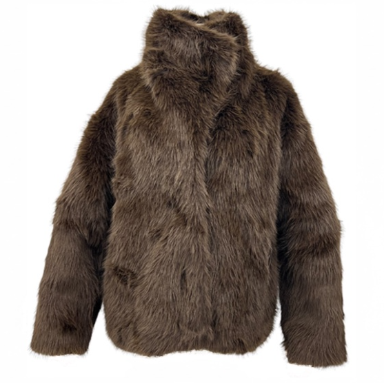 Convertible Lush Vegan Fur Jacket in Chocolate