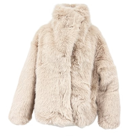Convertible Lush Vegan Fur Jacket in Sand