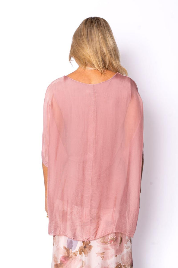 The Italian Closet: Vera Silk Sequin Batwing - Rose