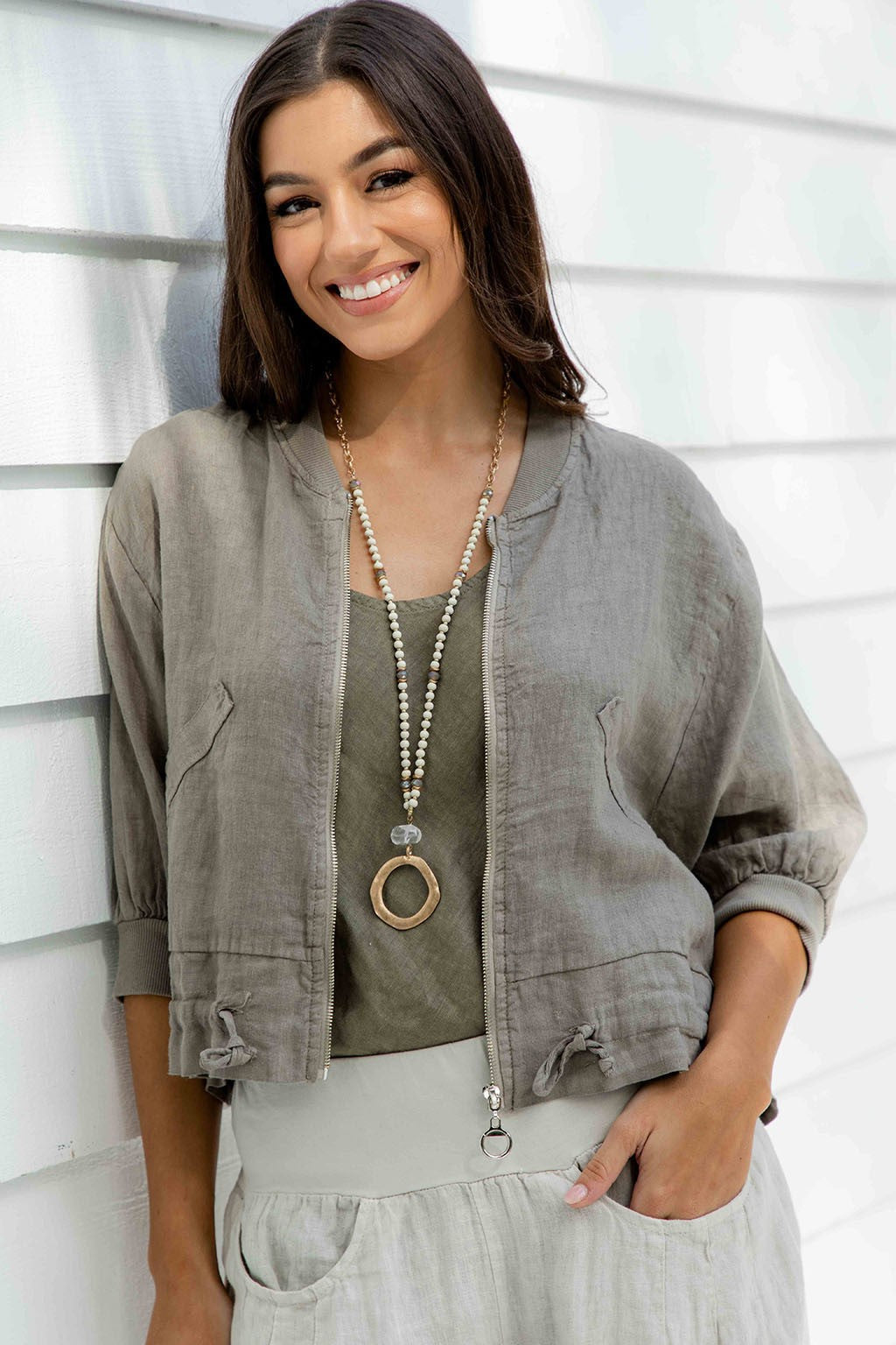 Cori Italian Linen Jacket in Mocha