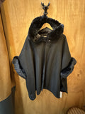 Fur Detail Hooded Knit & Fleece Lined Poncho