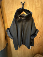 Fur Detail Hooded Knit & Fleece Lined Poncho
