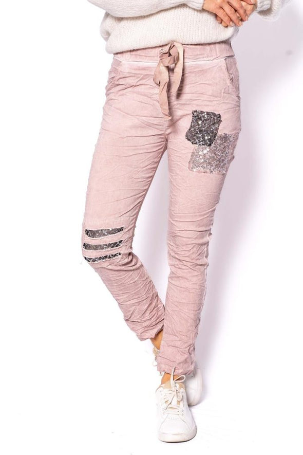 The Italian Closet: Chexa Stretch Sequin Pants - Dusty Pink