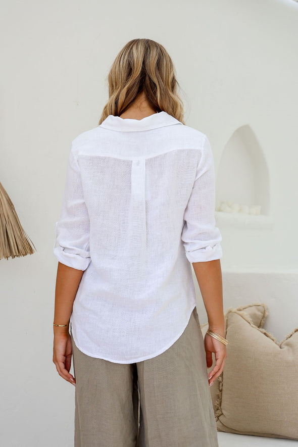 Famosa White Linen Collared Shirt - White