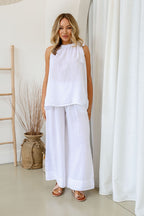 Fresia Linen Bow Detail Top in White