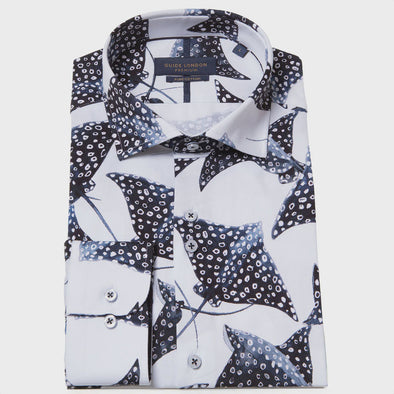 Guide London Long Sleeve Shirt : Ray Print - White