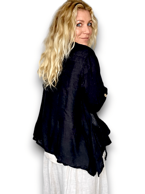 Helga May: Linen Sequin Pocket Jacket - Black