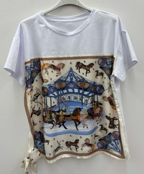 Herme Scarf Tee in White Pony Print