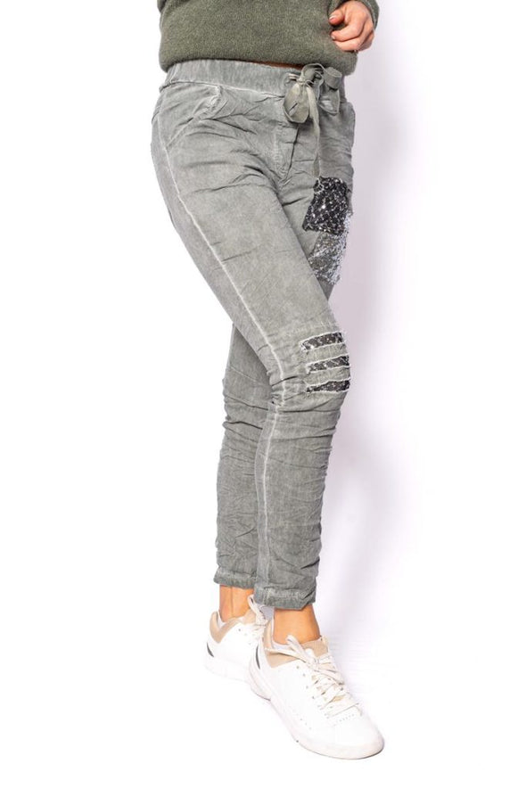 The Italian Closet: Chexa Stretch Sequin Pants - Khaki