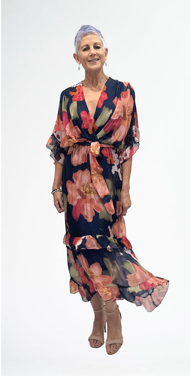 LaStrada: Silk Frilled Dress - Watercolour Fiora