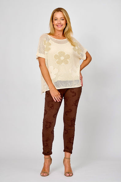 LaStrada: Fiore Crochet Tee - Sand