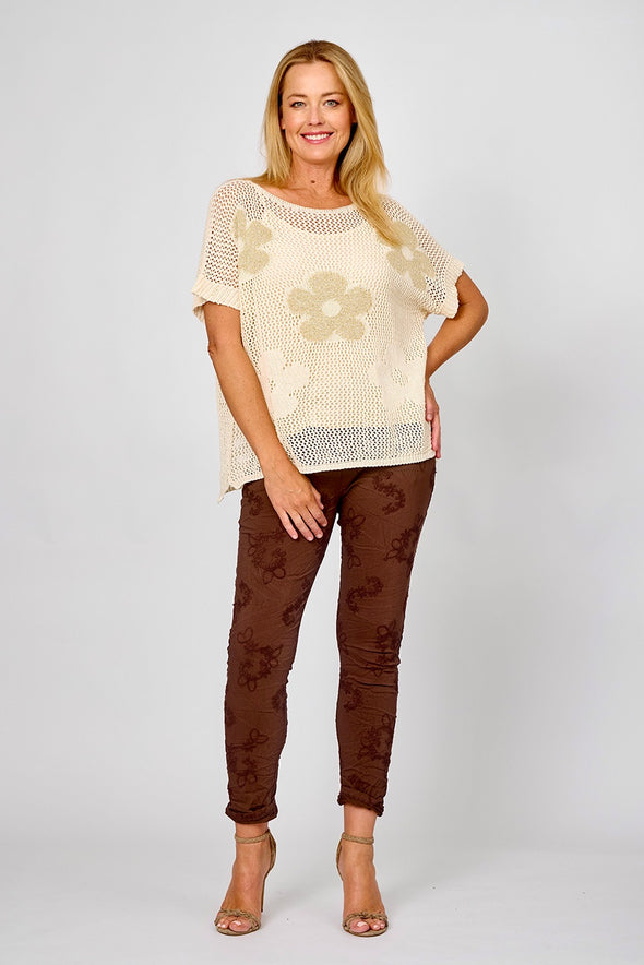 LaStrada: Fiore Crochet Tee - Sand