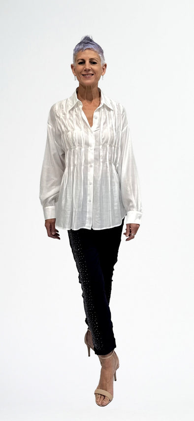 LaStrada: Tencel Pleat Shirt - White