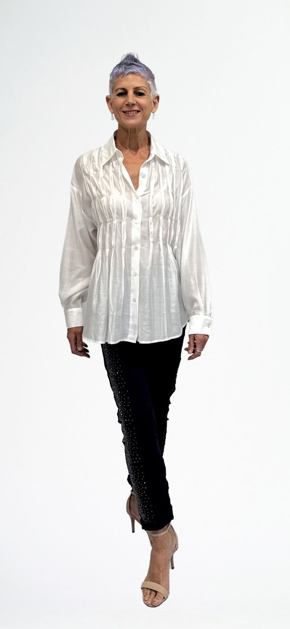 LaStrada: Tencel Pleat Shirt - White